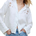 Madewell Womens Resort Long Sleeve Shirt Linen White Size XS Eyelet Embroidered Photo 0