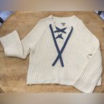Aerie  Women’s‎ Size Medium Cream Chunky Knit Lace Up Sweater Photo 3