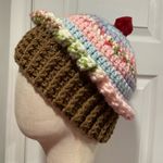 Handmade  Crochet Rainbow Strawberry Cupcake Beanie Winter Hat Cozy Comfy Warm Photo 1