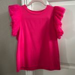 Pink Queen of Sparkles Tulle Sleeve Ruffle Top Photo 0