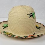 Raffia Floral Embellished Flat Brim Summer Sun Hat Cream Straw Multicolor Photo 8