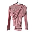 EKOUAER Pajama Top Sleepwear Button Down Long Sleeve Pink Black Trim Photo 3