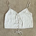 Aritzia Wilfred Cream White Satin Crop Tank Top Adjustable Front Scrunch Tie XS Photo 0