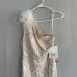 Mac Duggal  White One-Shoulder Gown with Feather Detail, size 8 NWT Photo 1