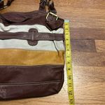 Boho Colorblock Brown Yellow White Faux Leather Pleather Shoulder Bag Purse Photo 2