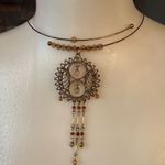 Large Ornate Circular Pendant WIRE CHOKER NECKLACE Bohemian Statement Piece Gold Photo 0