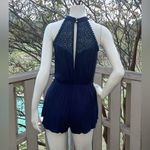 A'Gaci A’GACI Navy Blue Romper Lace Line Slit Back Stretchy Short Sleeveless size small Photo 8