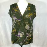 H&M LOGG olive green and purple vneck floral top size 6 Photo 2