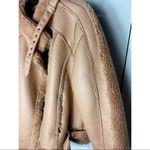 Missguided  Tan Borg Teddy Faux Leather Aviator Jacket Belted Premium Size 14 XL Photo 4