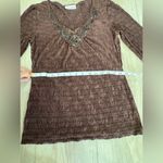 Carol Rose Brown Crinkle Long Sleeve Top Photo 5