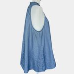 Anthropologie Pilcro Blue Ruffle Tie Neck 100% Linen‎ Top Sz L Photo 3