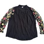 SheIn Women's Plus High Neck Embroidered Long Sleeve Blouse in Black, Size 28/30 Photo 0