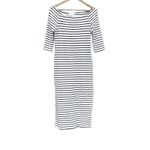 Monteau Striped Boatneck Dress XS Fit – Navy & White Midi, Fitted, Classic Style Photo 1