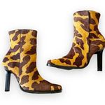 Vintage Giraffe Print Square Toe Boots Size 40 EU Hair on Hide Timeless Brazil Tan Photo 0