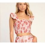 Lulus  Womens Floral Smocked‎ Crop Top Small Dusty Pink Gold Metallic Ruffle NEW Photo 1