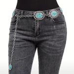 Western Turquoise Concho Boho Belly Metal Waistband Chain Belt Silver Photo 3