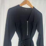 EXPRESS  Zipper Front Shirt Dress XS Black Long Sleeve Roll Tabs tie waist Photo 4