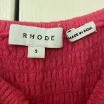 RHODE Harper Smocked Off‎ Shoulder Puff Sleeve Hot Pink Midi Dress Gauze Cotton Photo 7