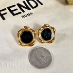 Fendi Gold & Black Enamel Logo & Crown Post-Back Earrings Photo 6