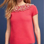 Anthropologie Moth Brienne Pearl Holiday Sweater in Red, Size Medium Photo 0