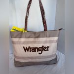 Wrangler New  Striped Canvas Nuetral Brown Cream Large Western Womens Tote Bag Photo 2