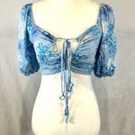Wild Fable blue abstract floral sexy tie smocked back corset crop top size small Photo 1