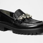 Tory Burch Classic Embellished Medallion Lug Loafer Black Leather Size 8 NIB Photo 0