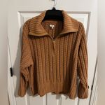 Aerie Cable Oversized Knit Stretch Sweater Quarter 1/4 Zip Soft Tan L Photo 1