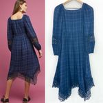 Anthropologie  Akemi + Kin Navy Plaid Kerchief Filigree Lace Midi Dress size 0 Photo 2