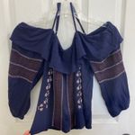 American Eagle  Embroidered Navy Off-the-Shoulder Cold Shoulder Top NWT AE Photo 1