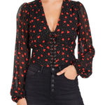 The Kooples Lace-up Front Heart Print Crepe Top Photo 0