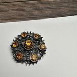 Miracle Orange Rhinestone Celtic Scottish Thistle Brooch Pin Silver Tone Signed Gold Photo 9