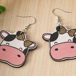 NWT Wooden Cow Head dangle Earrings Black Photo 0