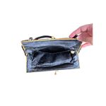 Vintage Beaded Handbag Black Beads Over Tapestry Kiss Lock Clasp Single Handle Black Photo 5