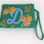 Jenny Krauss Embroidered Monogrammed Cursive D Zippered Pouch Green Photo 0