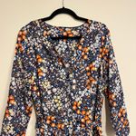 Talbots Dress Midi Blue 3/4 Sleeve Ditsy Floral Belted Shirt Dress Cotton 14 Photo 5