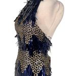 L'ATISTE Metallic Halter Honeycomb Dress Blue Gold Size Small NWT Photo 4