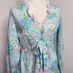 Vintage JC Penny Floral Robe House Dress NO SIZE Empire Waist Pastel eyelet Trim Blue Photo 3