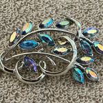 Coro Gorgeous Vintage Blue Aurora Borealis Rhinestone Floral Spray Brooch Photo 2