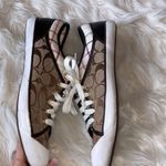 Coach Poppy Zorra Khaki Brown Signature Multicolor Tattersall Sneakers Size 8.5 Photo 4