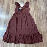 VERO MODA Odette Brown Ruffle Calf Dress NWT Sz M Women’s Polyester Tie Back Photo 11