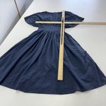 Eshakti  Dress Womens 0 Navy Blue Fit Flare Pleated Cotton Spandex Waist Midi‎ Photo 6