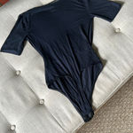 Free People Intimately Free‎ People Navy Black Mesh Trimmed Criss Cross Bodysuit Photo 8