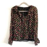 J.Crew‎ Midnight Vintage Floral Ruffle Sheer Long Sleeve Blouse Top Black Size S Photo 2
