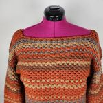 New Crochet Sweater Handmade Crop Multicolor Striped Boat Neck Off Shoulders OS Orange Size M Photo 2