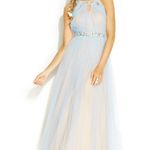 City Triangles Nude and sky blue jeweled halter top maxi Prom Dress. Size 17 Photo 2