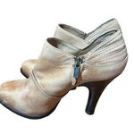 Frye Valerie Piping Bootie Ankle Side Zip Leather Tan Heels Sz 8 Boho Victorian Photo 0