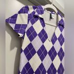 H&M Divided Purple & White Argyle Print V-Neck Collared Jersey Fitted Mini Dress Photo 3