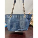 Michael Kors  Navy Leather Chain Shoulder Tote Bag Gold Hardware Classic Everyday Photo 3