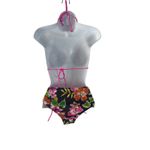 Aeropostale Women's Size Medium Pink Black Floral Two Piece Swim Suit Photo 3